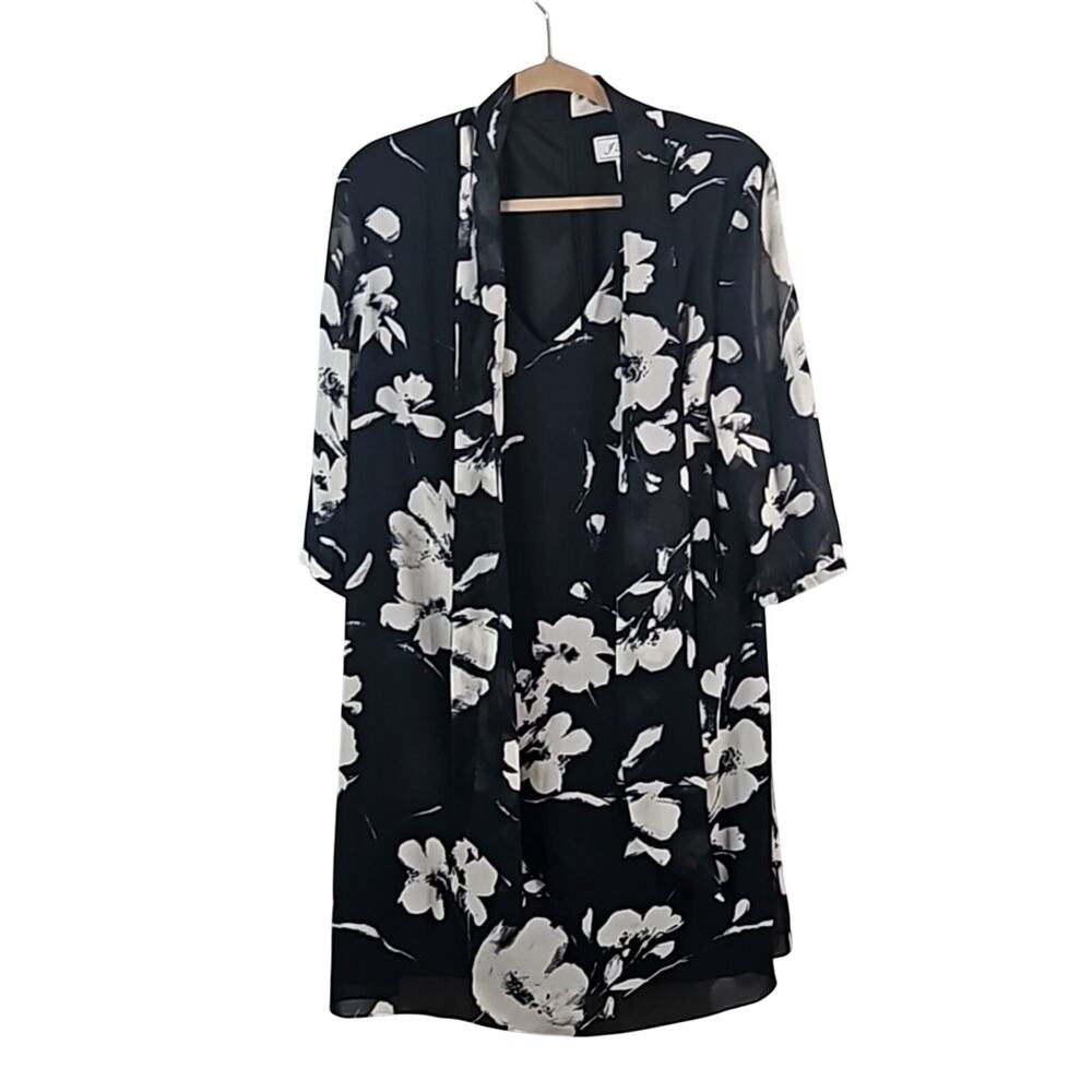 J Howard Black & White Floral Dress Sz 16